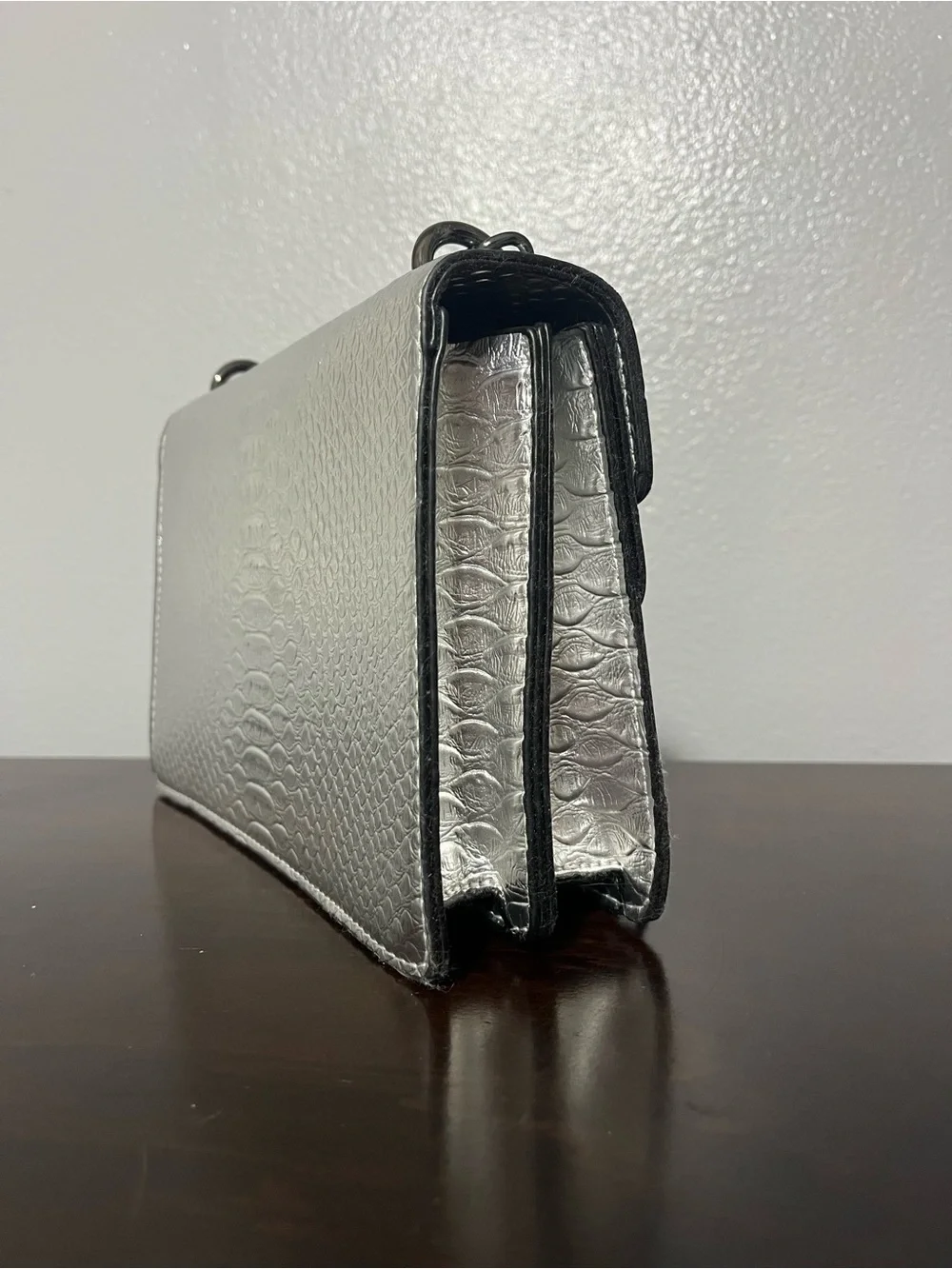 Silver Textured Chain Shoulder Bag